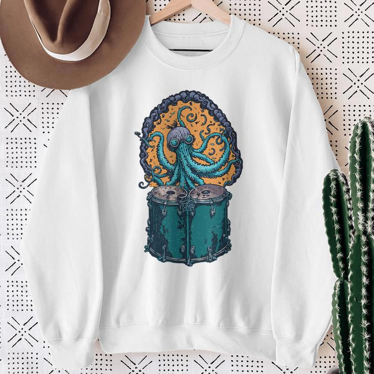 Steampunk Octopus Playing Drums Drummer Drum Kit Sweatshirt Gifts for Old Women