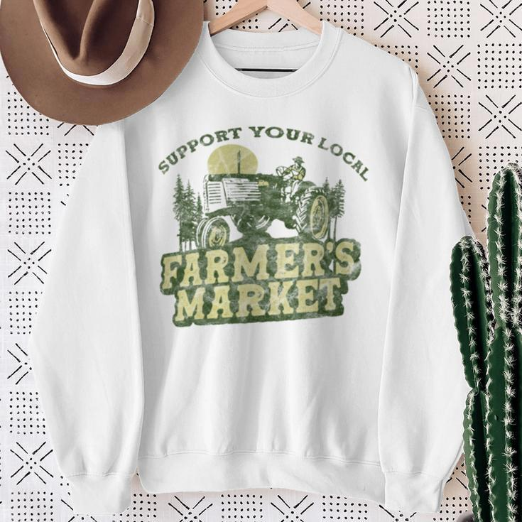 Support Your Local Farmers Market Vintage Tractor Retro Sweatshirt Gifts for Old Women