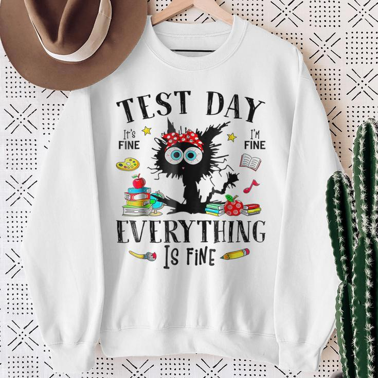 Test Day Stressed Teachers & Students Testing Cat Sweatshirt Gifts for Old Women