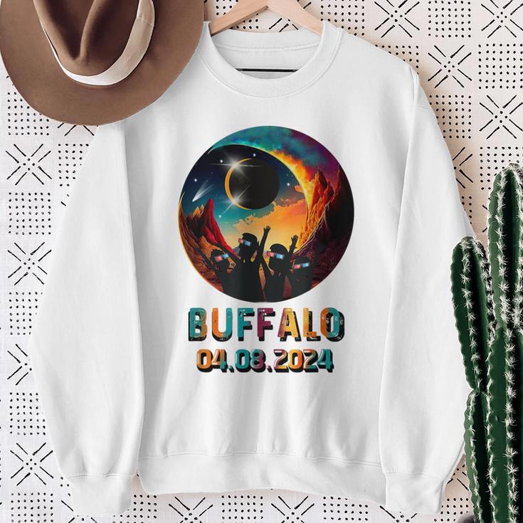 Total Solar Eclipse 2024 Totality Buffalo Sweatshirt Gifts for Old Women