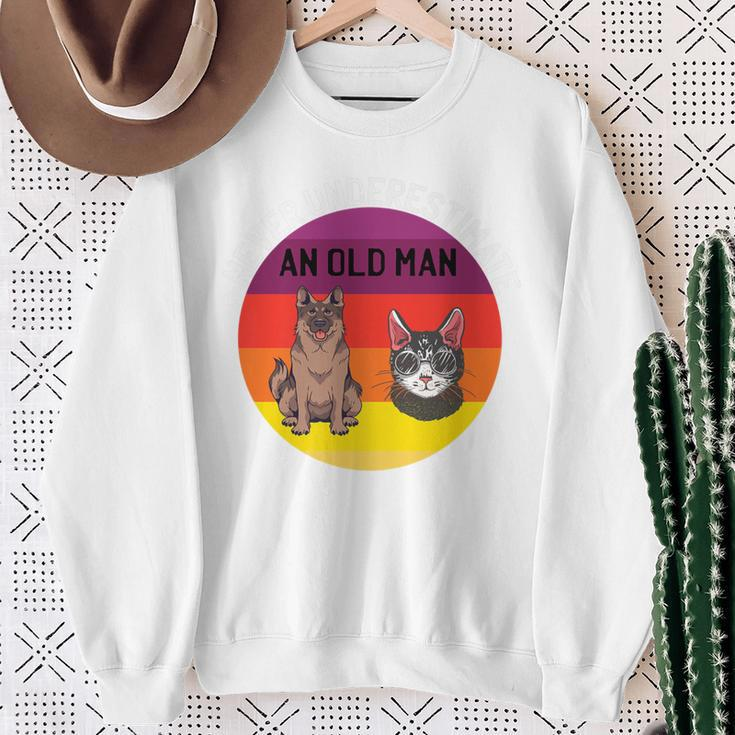 Never Underestimate An Old Man With German Shepherd Cat Sweatshirt Gifts for Old Women