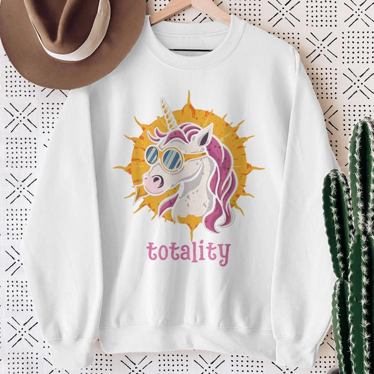 Unicorn Wearing Solar Eclipse Glasses Totality Solar Eclipse Sweatshirt Gifts for Old Women
