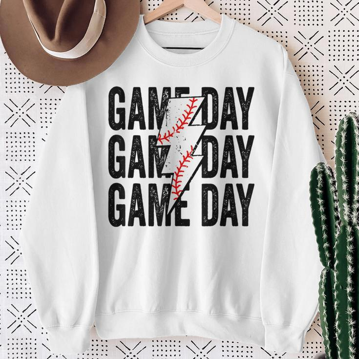 Vintage Game Day Baseball Lightning Bolt Team Sport Sweatshirt Gifts for Old Women