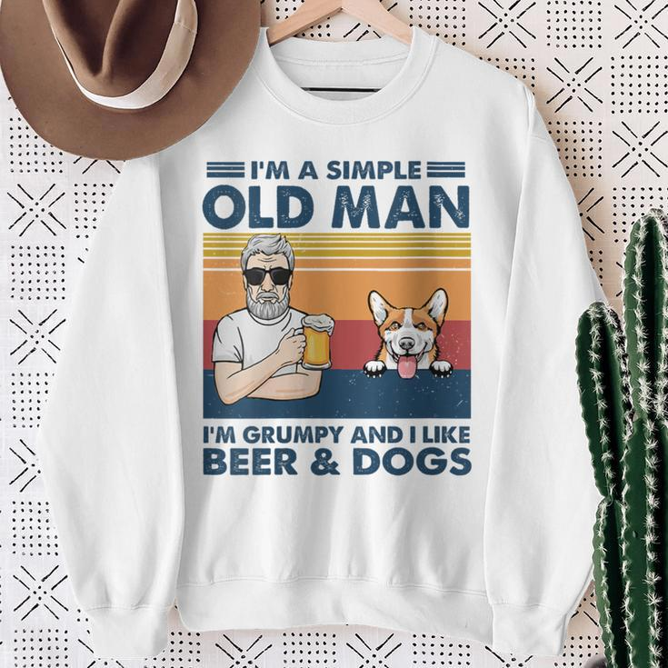 Vintage Grumpy Old Man Like Beer And Dogs Red Corgi Grandpa Sweatshirt Gifts for Old Women