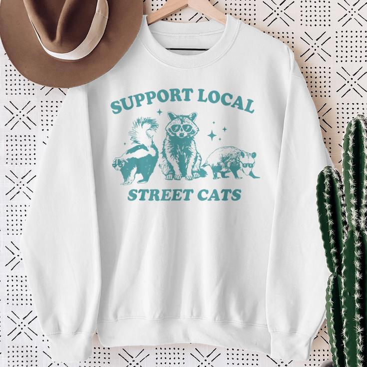 Vintage Support Local Street Cats Raccoon Opossum Skunk Sweatshirt Gifts for Old Women