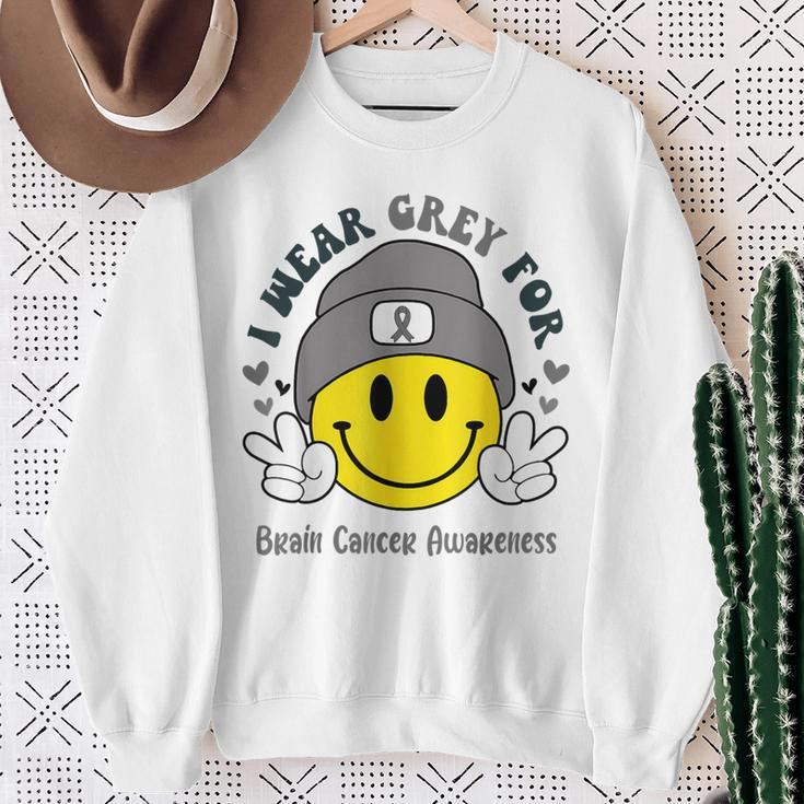 I Wear Gray For Brain Cancer Awareness Brain Tumor Family Sweatshirt Gifts for Old Women