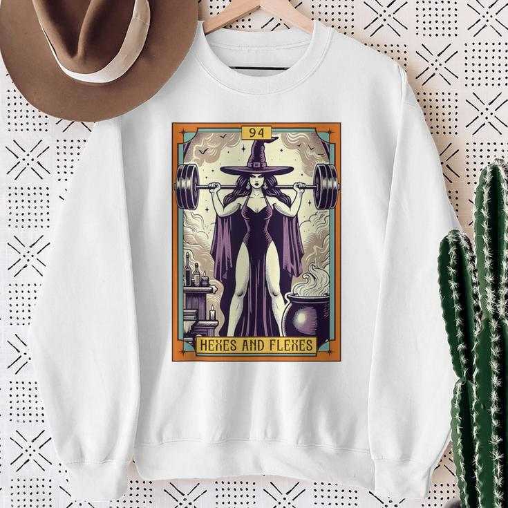 Witch Workout Fitness Deadlifting Hexes & Flexes Tarot Card Sweatshirt Gifts for Old Women