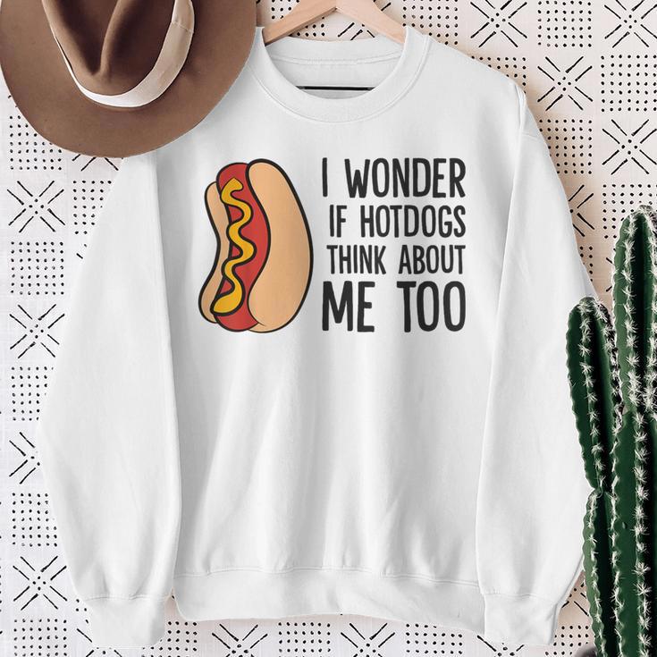 I Wonder If Hotdogs Think About Me Too Hot Dog Sweatshirt Gifts for Old Women