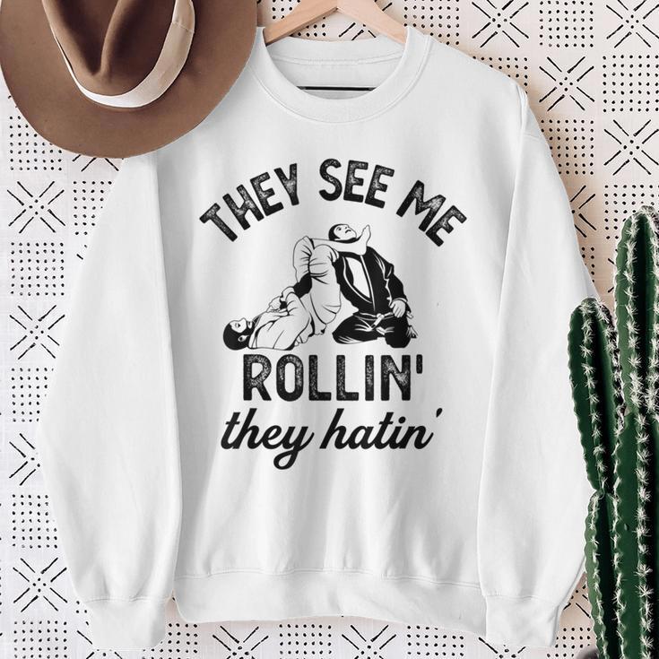 They See Me Rolling They Hatin' Vintage Armbar Jiu-Jitsu Bjj Sweatshirt Gifts for Old Women