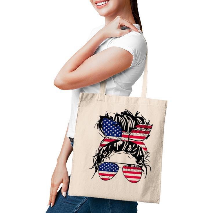 4Th Of July American Flag Patriotic Daughter Messy Bun Usa Tote Bag