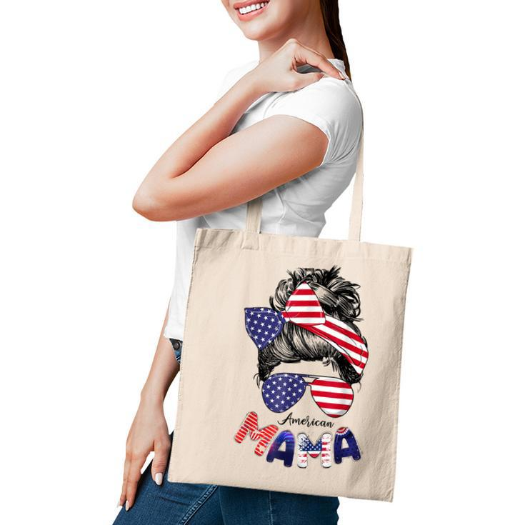 4Th Of July American Mama Messy Bun Mom Life Patriotic Mom  Tote Bag