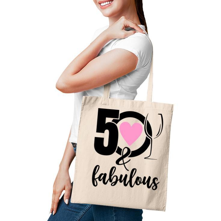 50Th Birthday Gift 50 And Fabulous Heart Wine Tote Bag