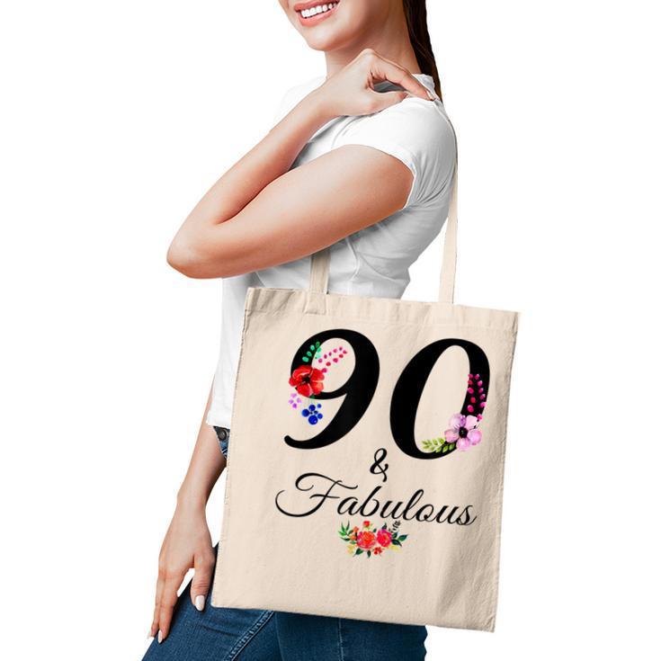 90 & Fabulous 90 Years Old Vintage Floral 1932 90Th Birthday  Tote Bag