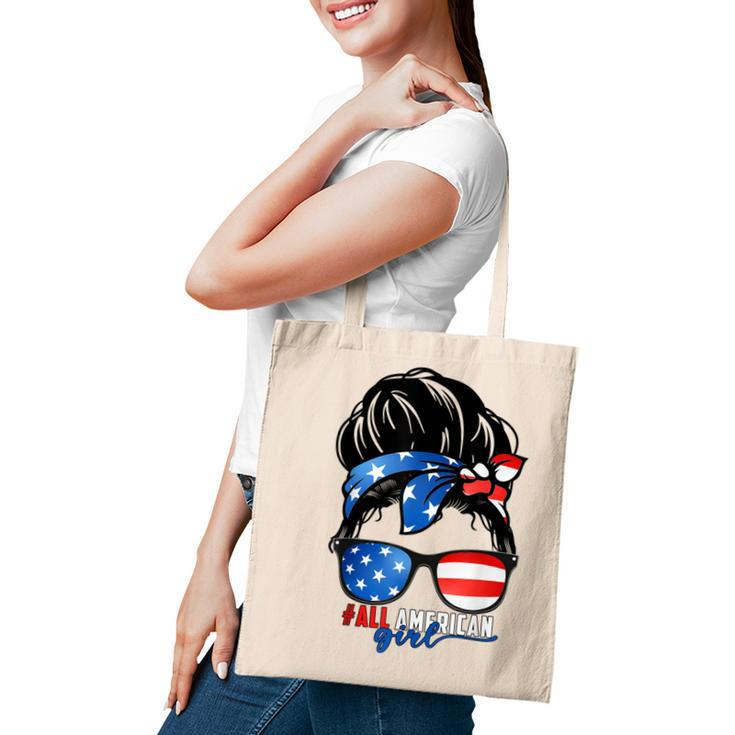 All American Girl 4Th Of July  Daughter Messy Bun Usa  Tote Bag