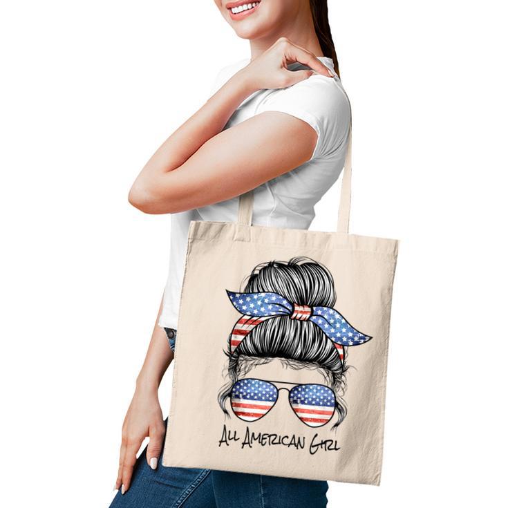 All American Girl Messy Bun American Flag 4Th Of July  Tote Bag