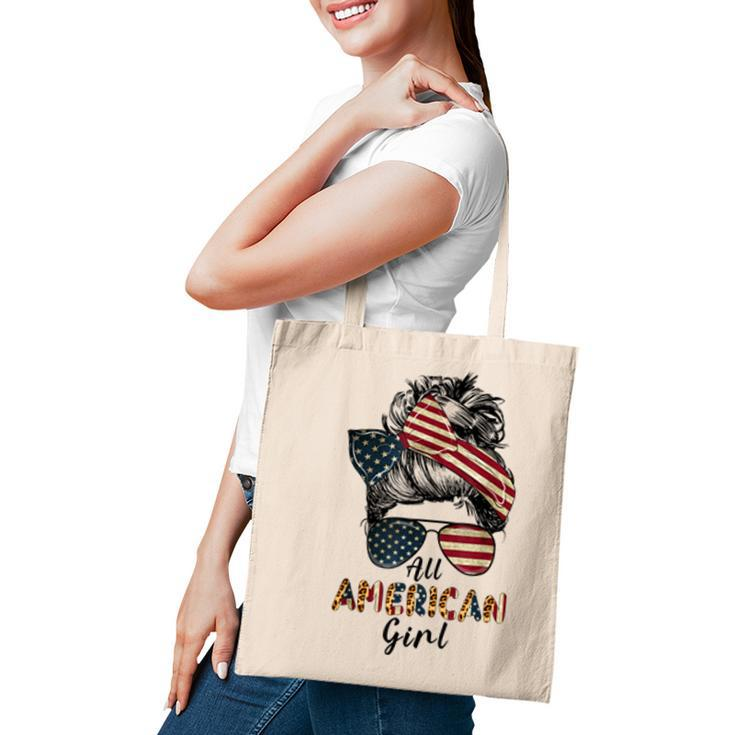 All American Girl Messy Bun Matching Family 4Th July Retro  Tote Bag
