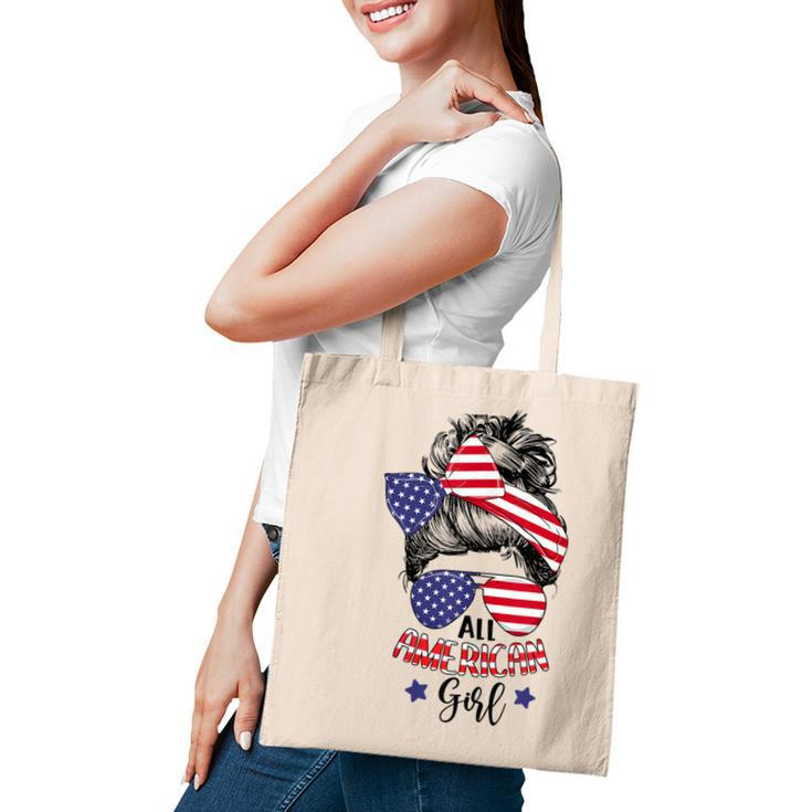 All American Girl Messy Bun Usa Flag Patriotic 4Th Of July V2 Tote Bag