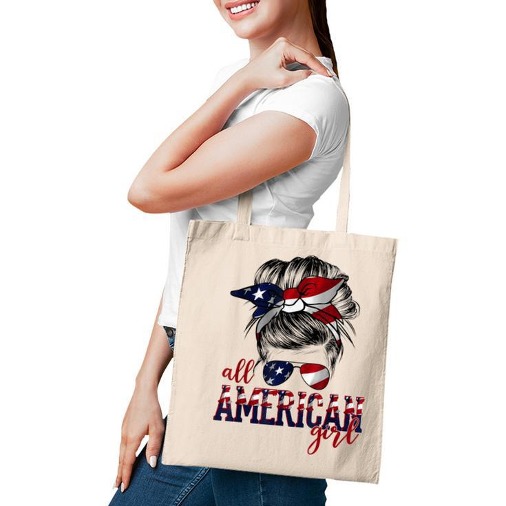 All American Girl Messy Hair Bun Woman Patriotic 4Th Of July  Tote Bag