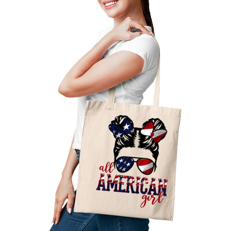 All American Girl Messy Hair Bun Woman Patriotic 4Th Of July  V2 Tote Bag