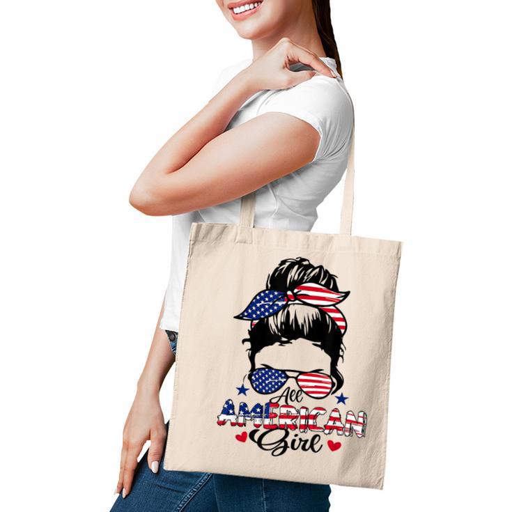 All American Girls 4Th Of July Messy Bun Patriotic Tote Bag