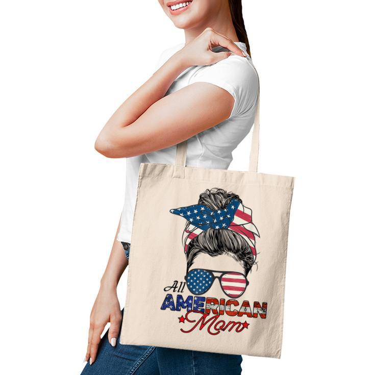 All American Mom 4Th July Messy Bun Us Flag  Tote Bag