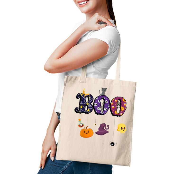 Boo Halloween Costume Spiders Ghosts Pumkin & Witch Hat  V2 Tote Bag