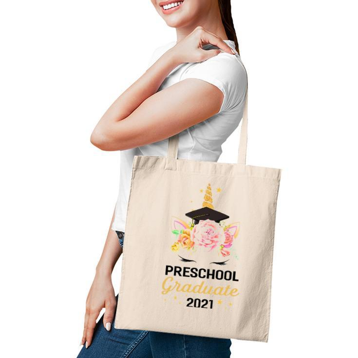 Cute Happy Preschool Graduate 2021 Floral Unicorn Graduation Tote Bag