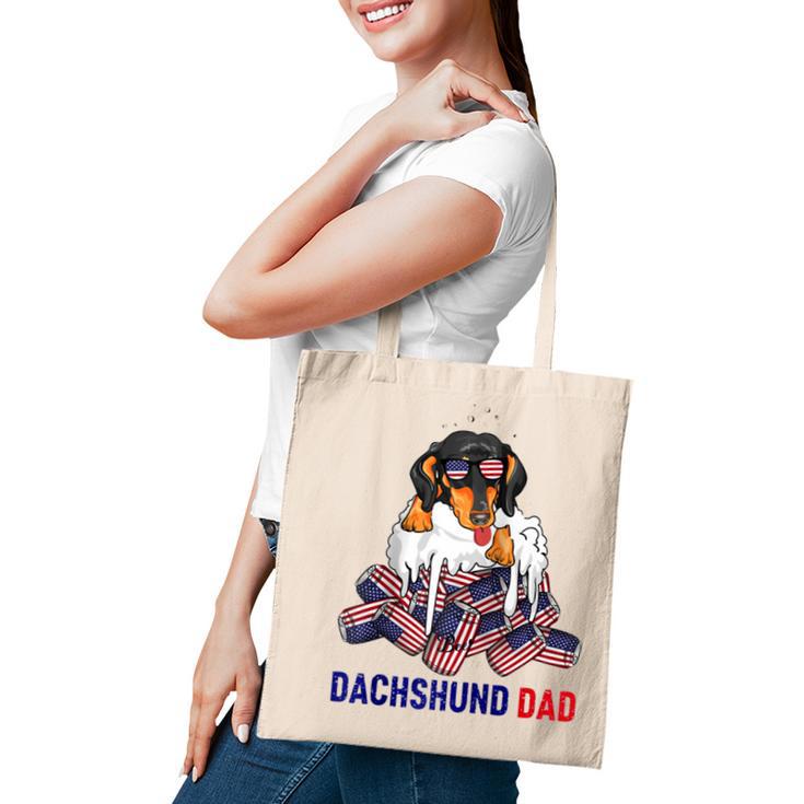 Dachshund Dad Beer Drinking 4Th Of July Us Flag Patriotic  Tote Bag