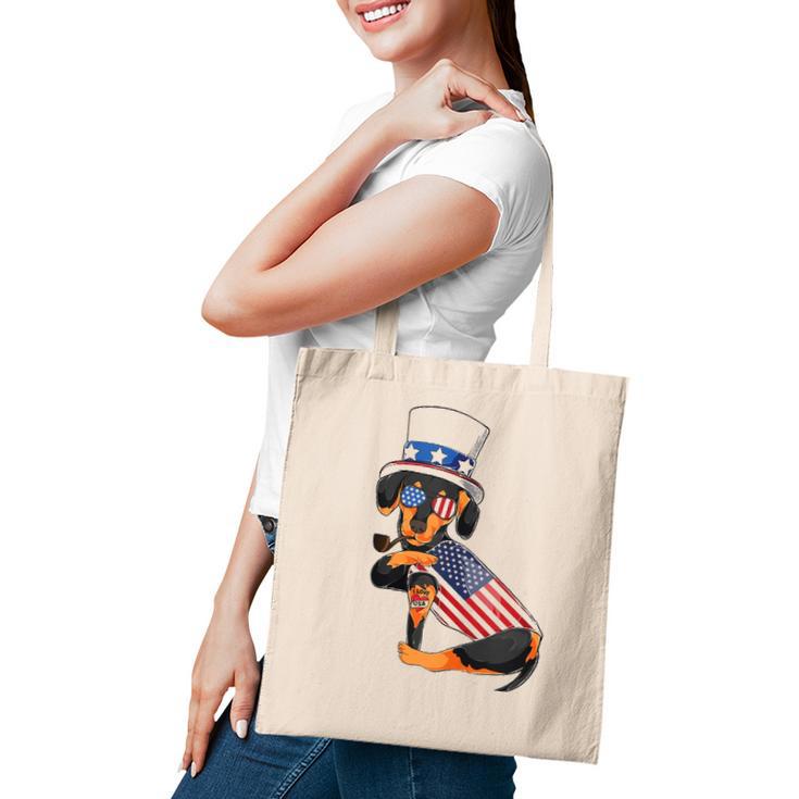 Dachshund Dog Merica 4Th Of July Usa American Flag Men Women  Tote Bag