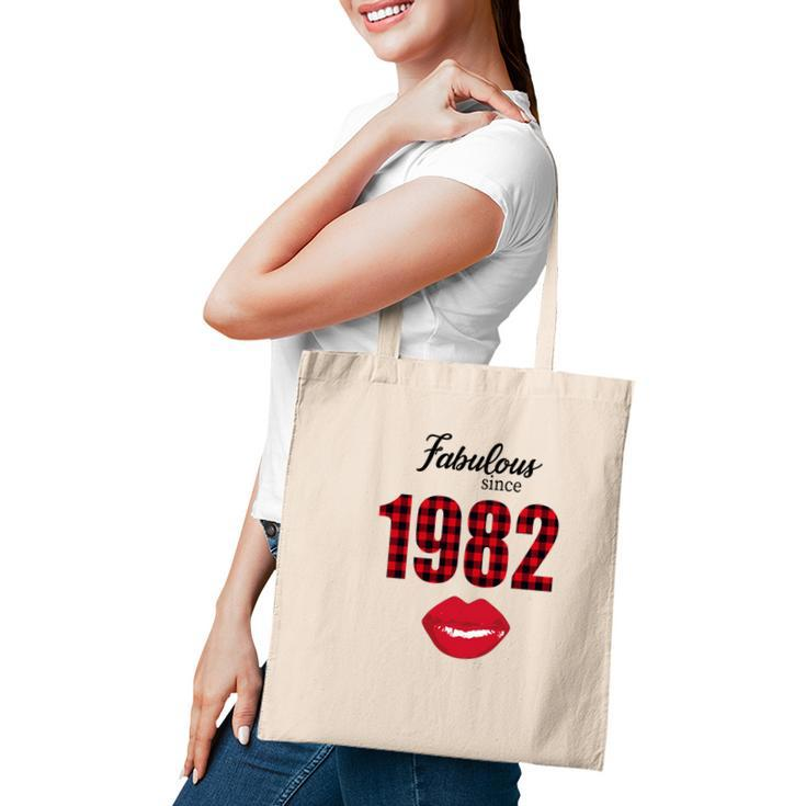 Fabulous Since 1982 Black Red Plaid Lips Happy 40Th Birthday Tote Bag