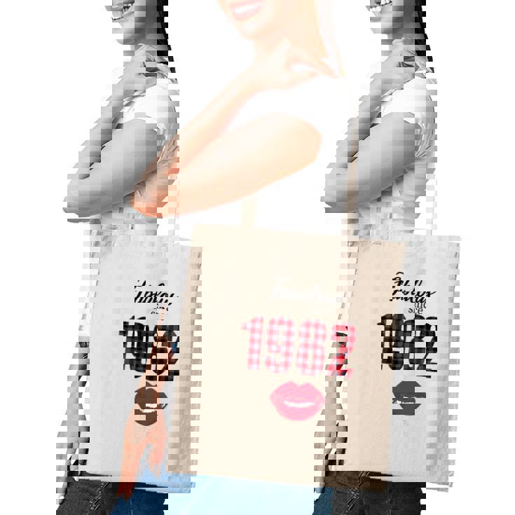 Fabulous Since 1982 Black Red Plaid Lips Happy 40Th Birthday Tote Bag