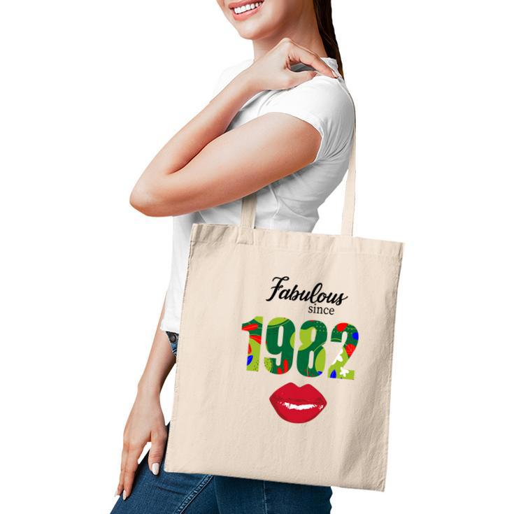 Fabulous Since 1982 Red Lips Green 40Th Birthday Tote Bag