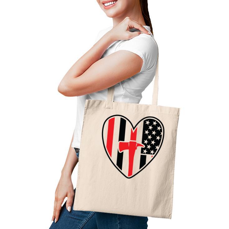 Firefighter Usa Flag Red Heart Gift For Firefighter Tote Bag