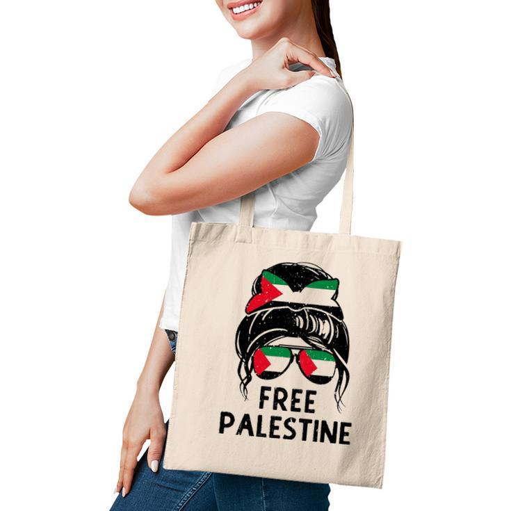 Free Palestine Flag Save Gaza Strip End Messy Hair Bun Tote Bag