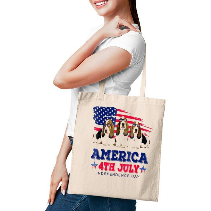 Funny Basset Hound With Us American Flag 4Th Of July Tote Bag