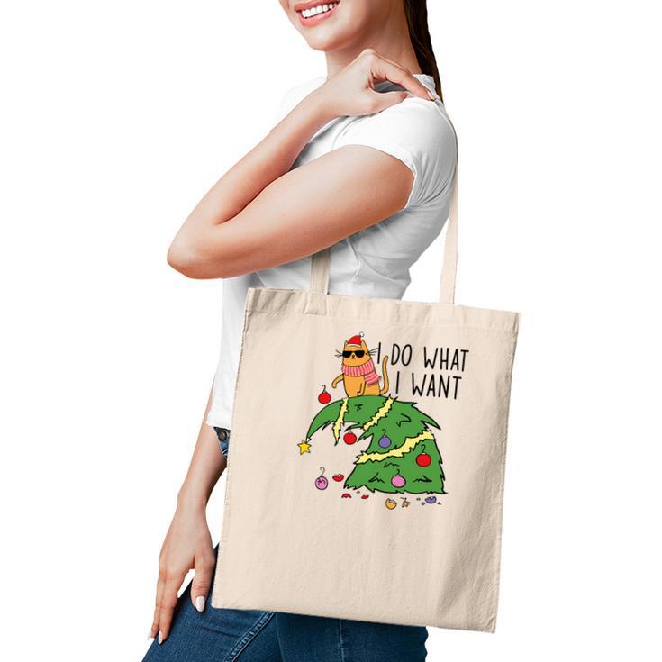 Funny Christmas Cat I Do What I Want Xmas Holiday Tote Bag