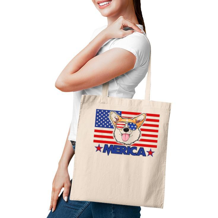 Funny Corgi Dog Merica 4Th Of July Independence Day Tote Bag