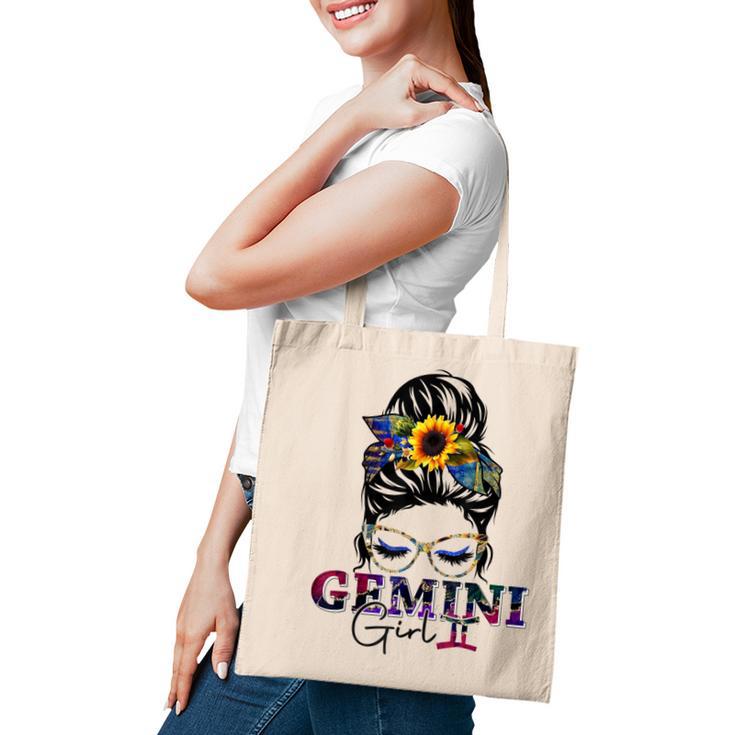 Gemini Girl Birthday Messy Bun Hair Sunflower Tote Bag