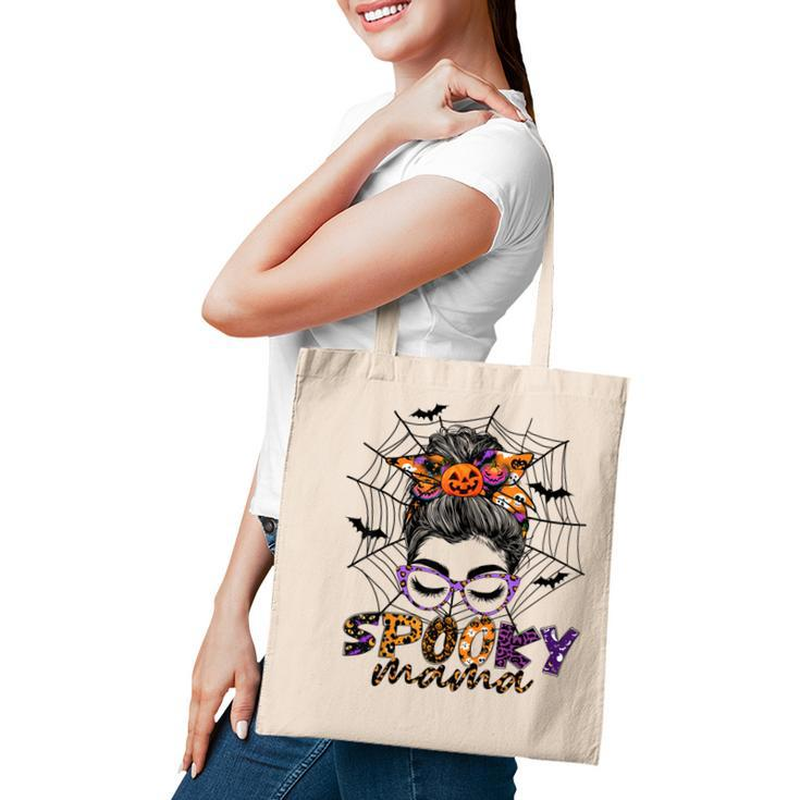 Halloween Spooky Mama Costume Messy Bun Spider Web For Mom  Tote Bag