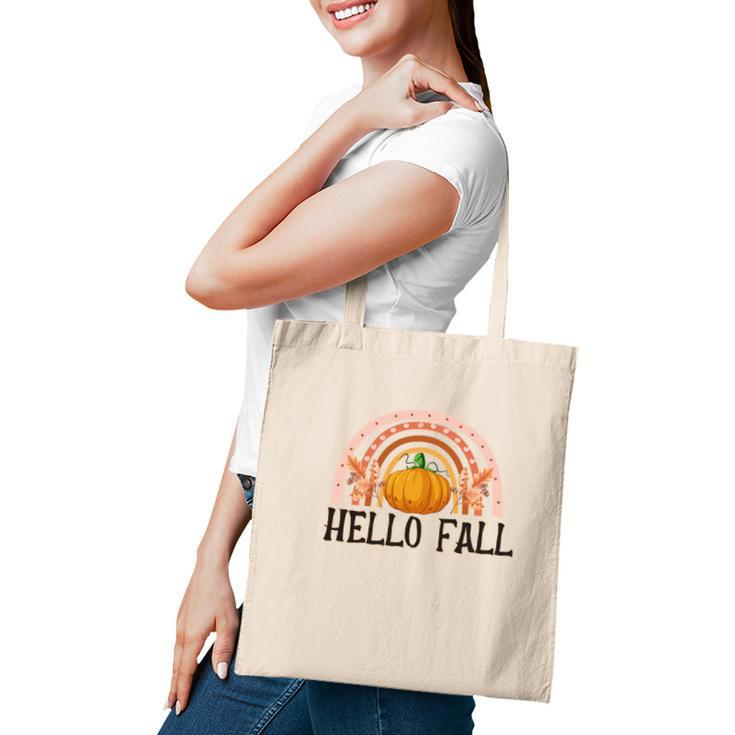 Hello Fall Boho Rainbow Pumpkin Tote Bag