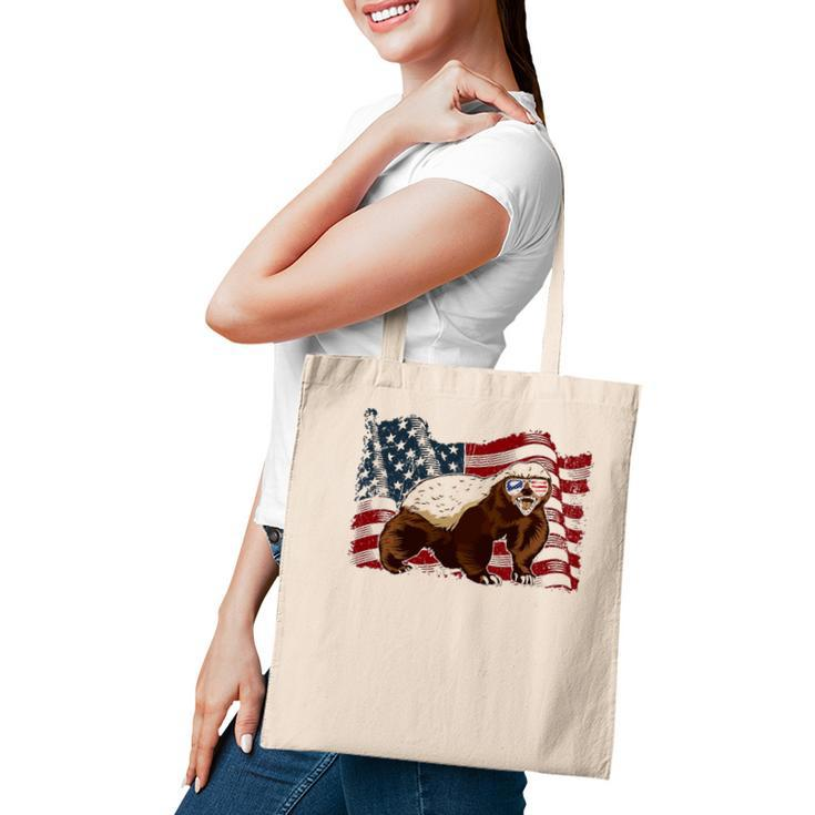 Honey Badger American Flag 4Th July Animals Men Women Kids Tote Bag