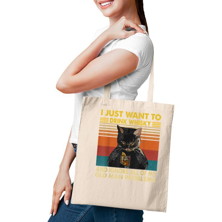 I Just Want To Drink Whisky And Ignore My Problems Black Cat  Tote Bag