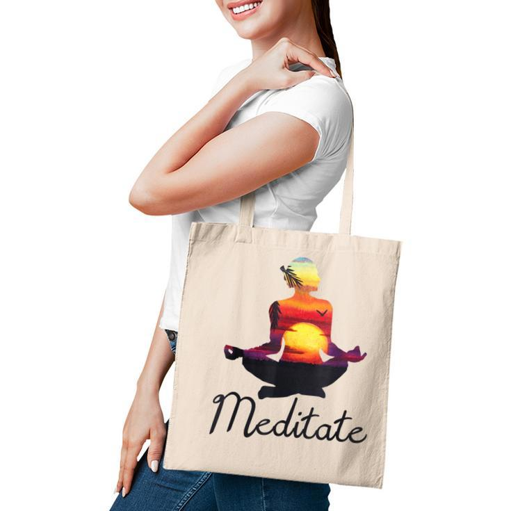 I Meditate T  Yoga Pose Tropical Sunrise Meditation V2 Tote Bag
