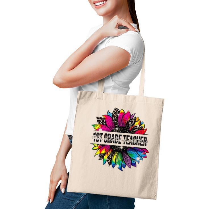 It Takes A Lot Of Sparkle To Be A 1St Grade Teacher Tie Dye Leopard Sunflower Tote Bag