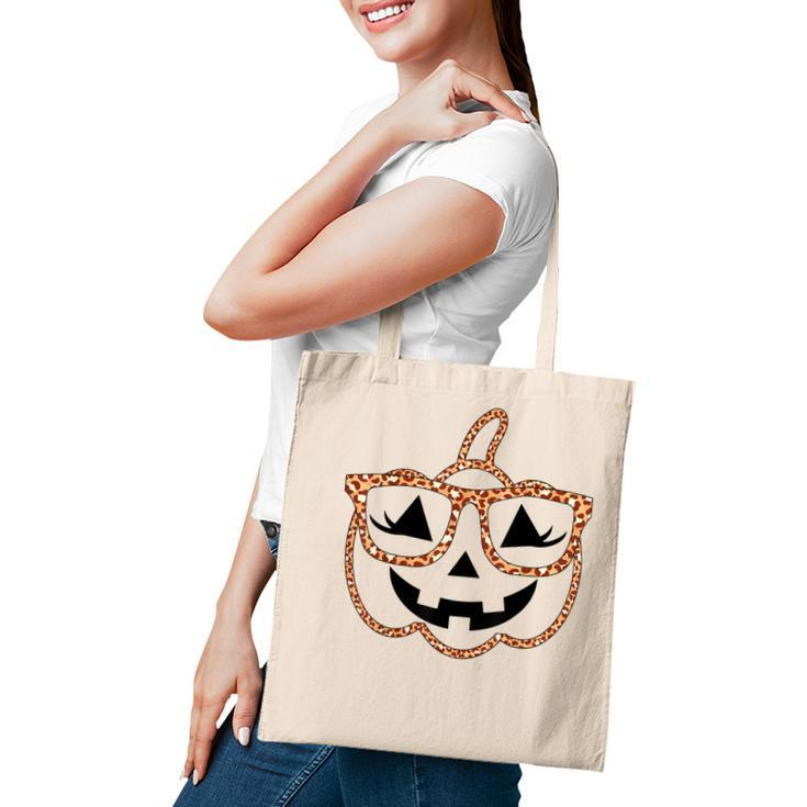 Jack O Lantern Face Pumpkin Halloween Leopard Print Glasses  V4 Tote Bag