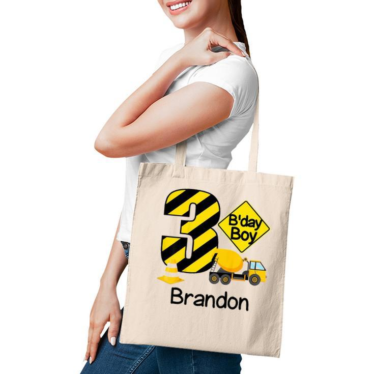 Kids Construction 3Rd Birthday Brandon Boys 3 Years Old Party Tote Bag