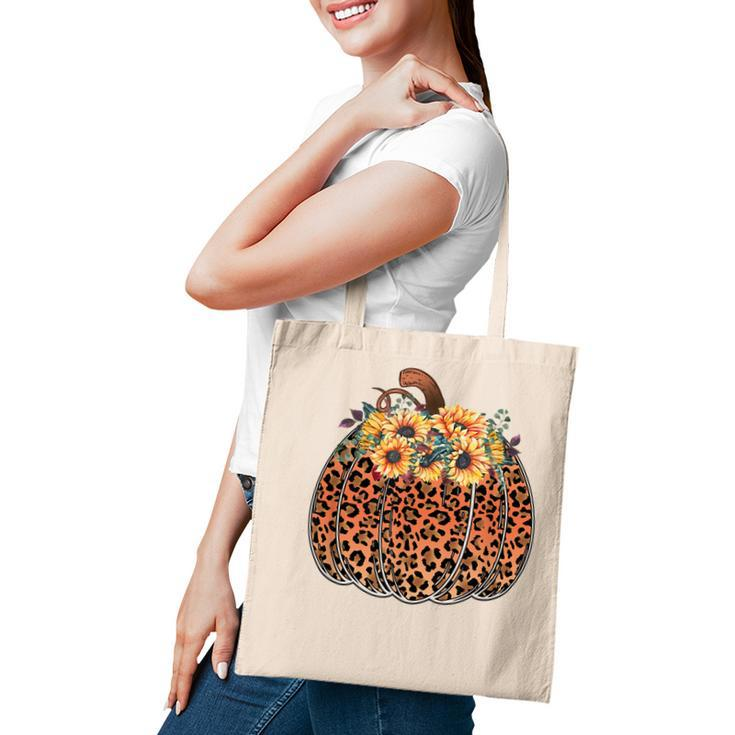Leopard Pumpkin Womens Halloween Sunflowers Thanksgiving  Tote Bag