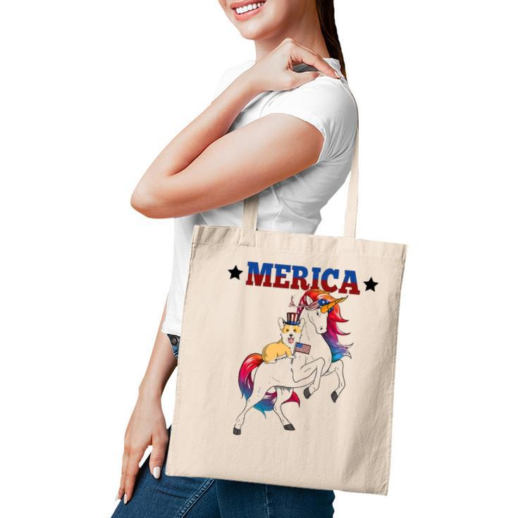 Merica Corgi Dog Unicorn Usa American Flag 4Th Of July Gift Tote Bag