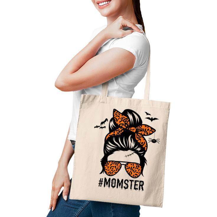 Mom Messy Bun Halloween Leopard Womens Momster Funny Spooky  Tote Bag