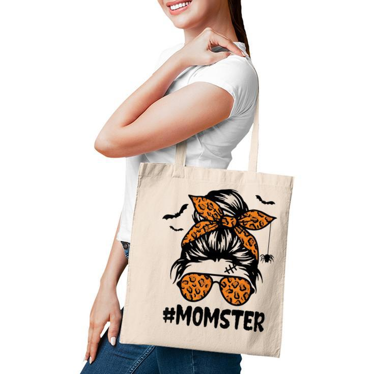 Momster  For Women Halloween Mom Messy Bun Leopard  Tote Bag
